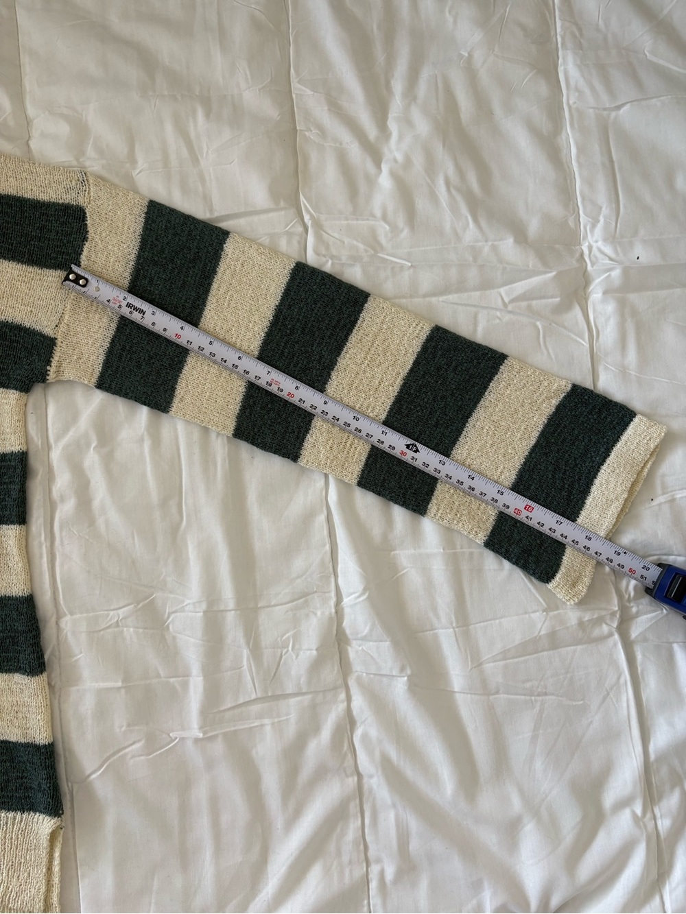 Striped V-Neck Men's Sweater in Cream and Dark Green - Picture 7 of 14